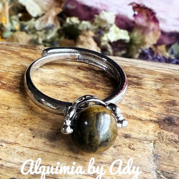 Adjustable tiger’s eye silver ring - Picture 2 of 2